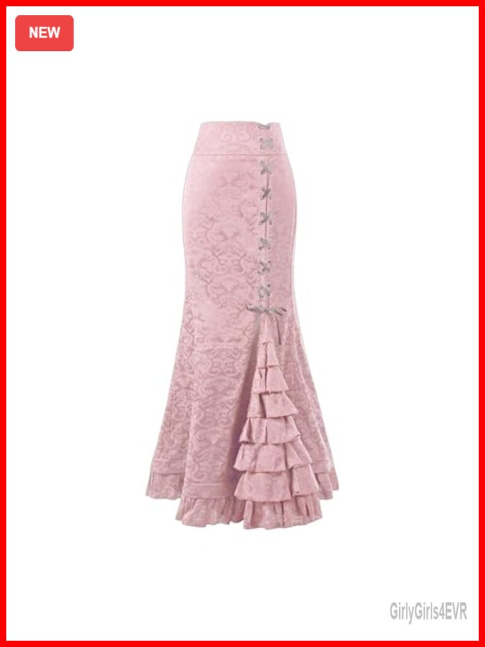 Women Gothic Victorian Lace-Up Ruffle High Waist Fishtail Maxi Skirt